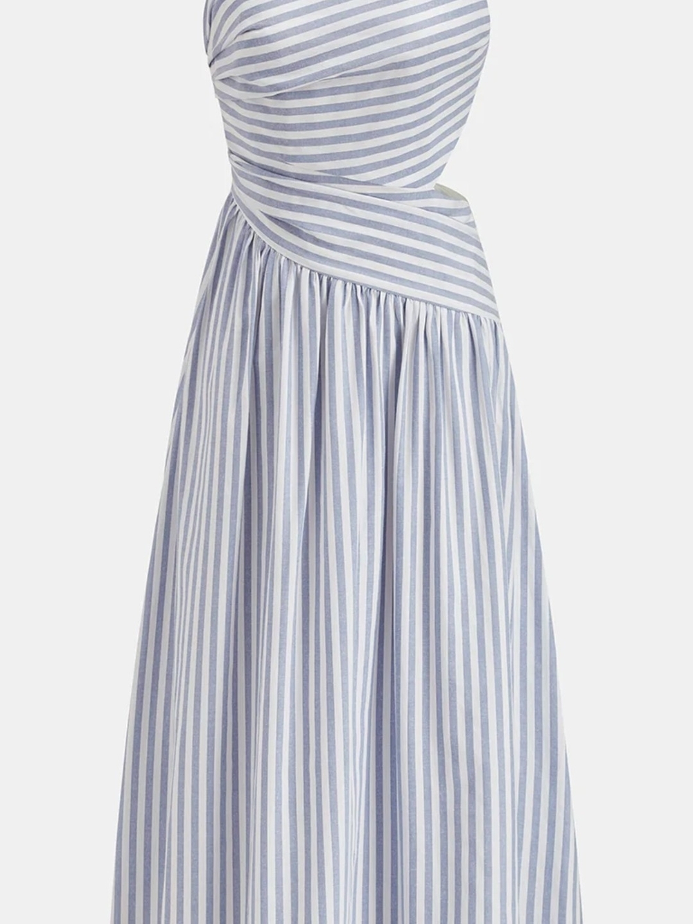 Commense Blue and White One-Shoulder Striped Maxi Dress